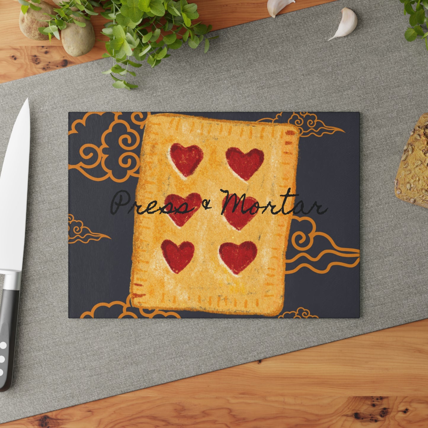 Kitchen Stash- Glass Cutting Board with Heart of Pop Tarts