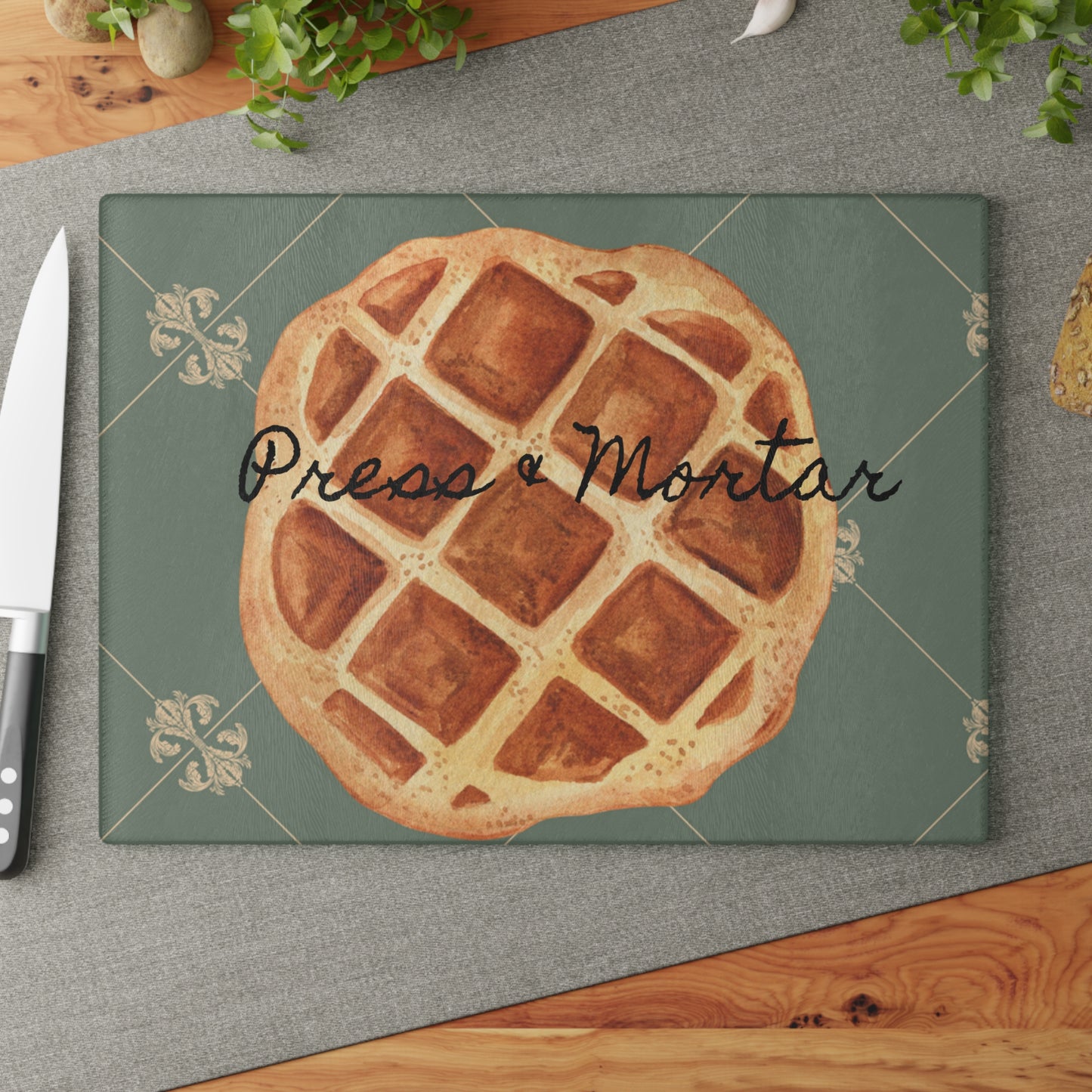 Kitchen Stash- Glass Cutting Board with Round Waffle