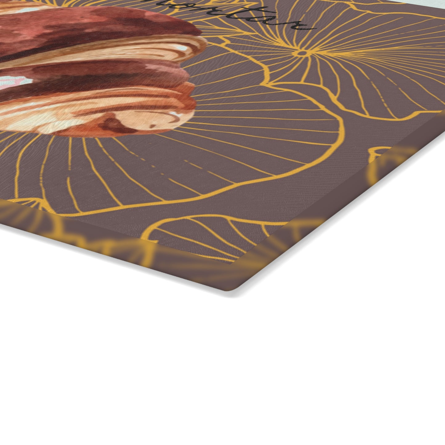 Kitchen Stash- Glass Cutting Board Watercolor Butter Croissant