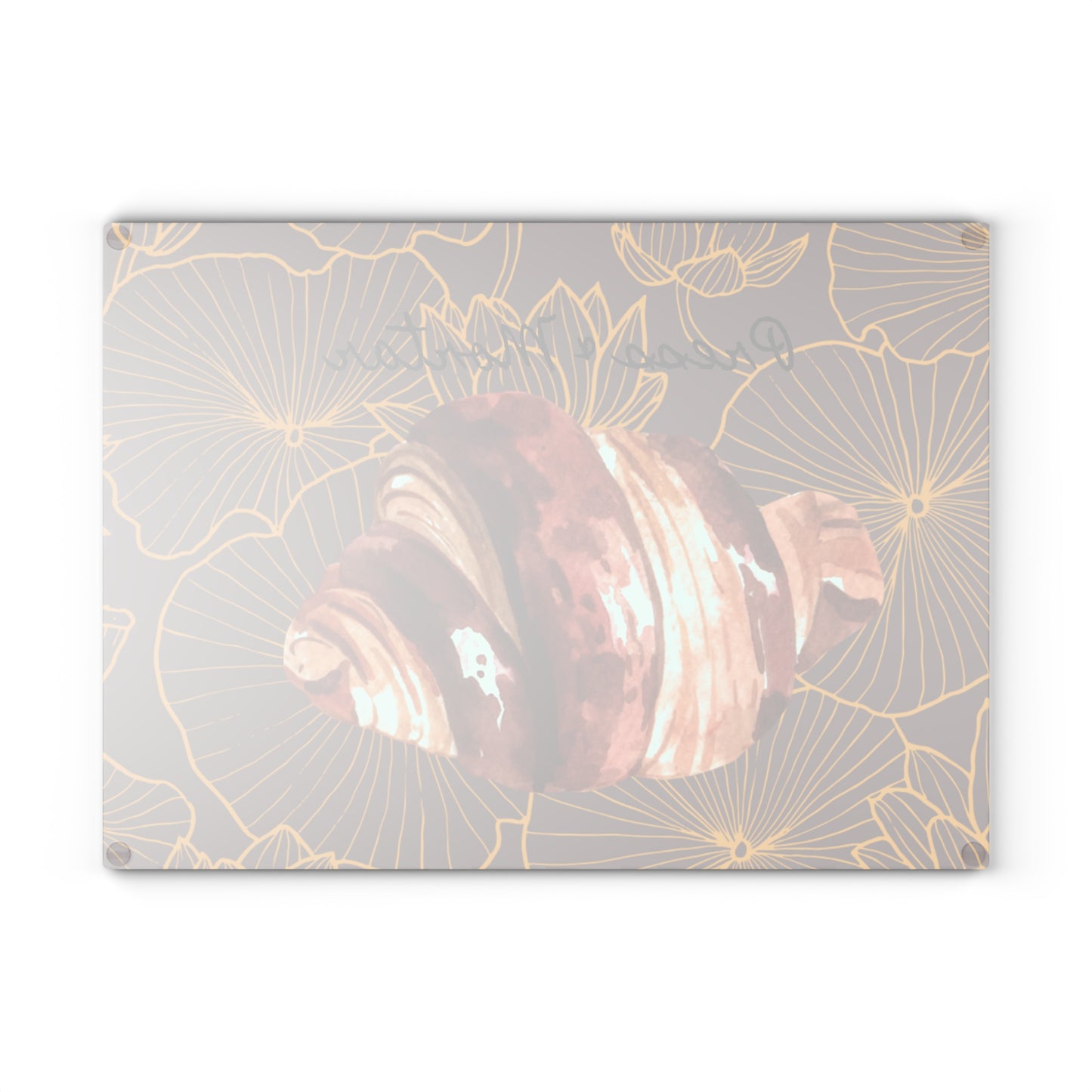 Kitchen Stash- Glass Cutting Board Watercolor Butter Croissant