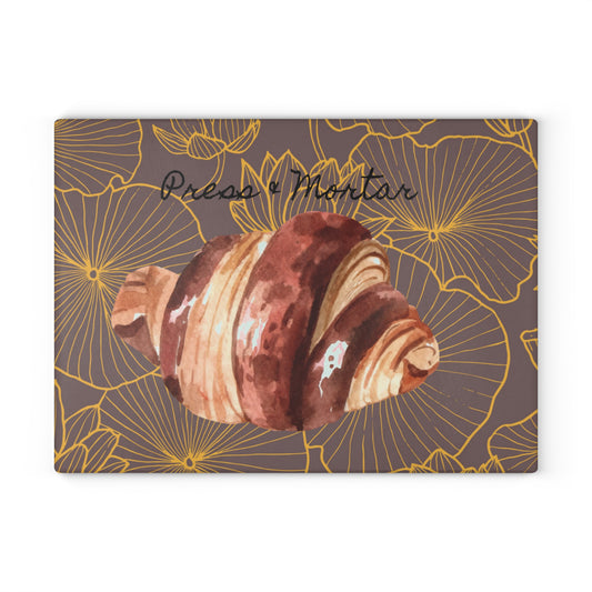 Kitchen Stash- Glass Cutting Board Watercolor Butter Croissant
